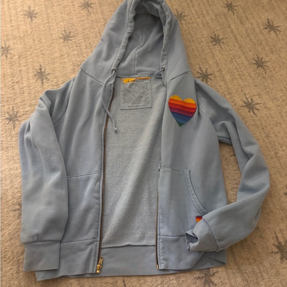 Aviator Nation Light Blue Kids Jacket with Rainbow Heart